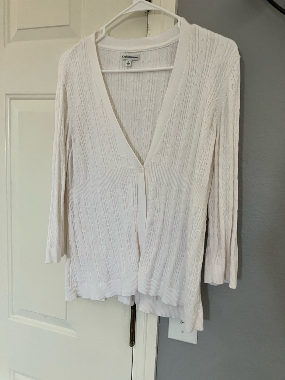 croft & barrow White Cable-Knit V-Neck Open Cardigan